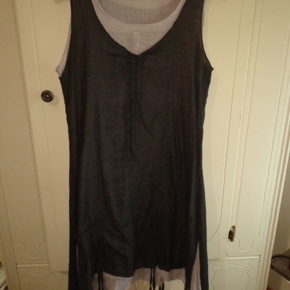 AVATAR CLOTHING Boho Gauze Double-Layer Sleeveless Midi Dress M Black/Lavender